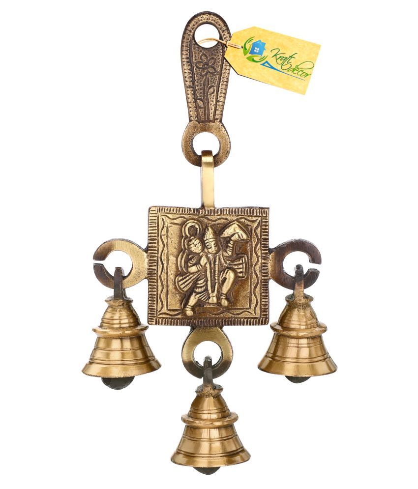Kratidecor Lord Hanuman Brass Bells Wall Door Hanging Brown