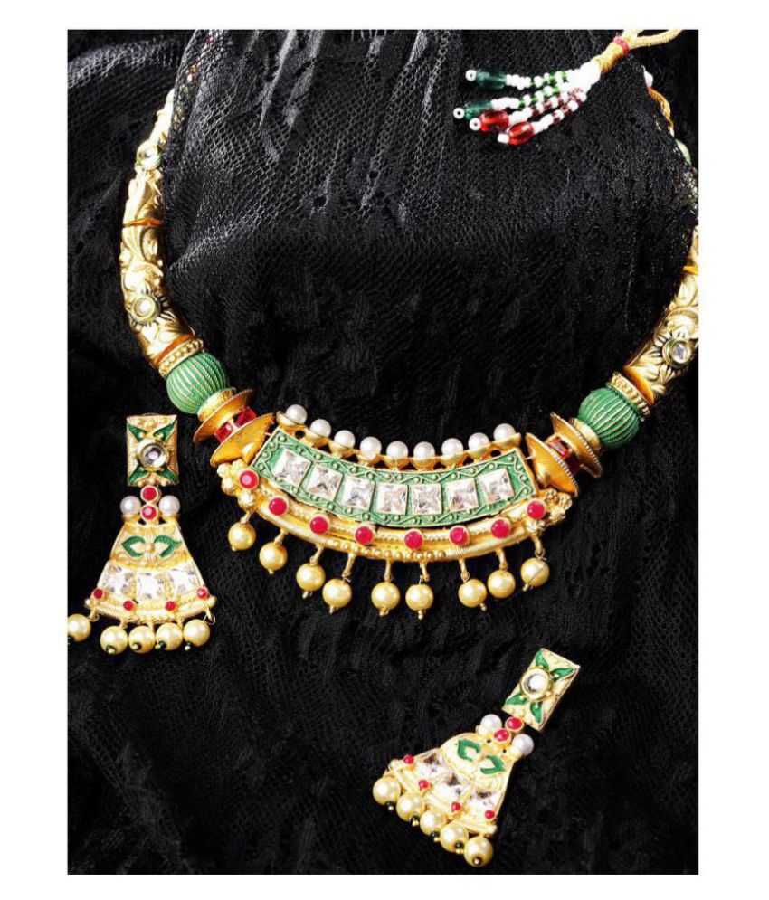     			Priyaasi Brass Multi Color Traditional Necklaces Set Collar