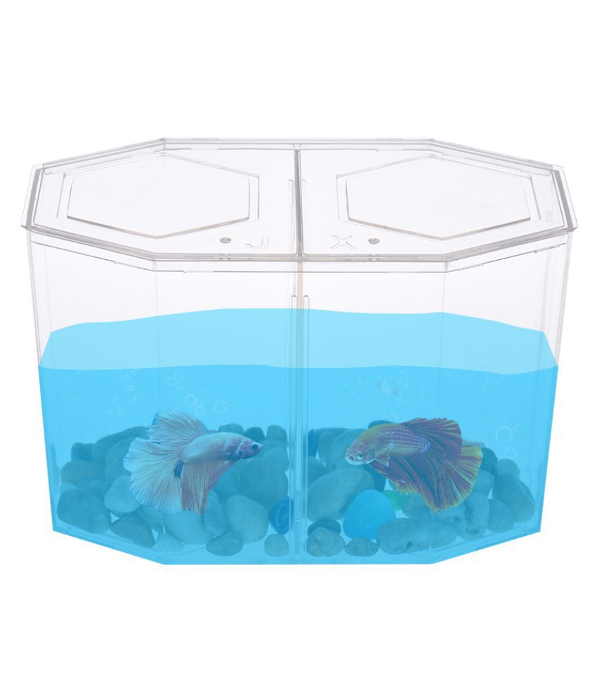 Aboodah Small Fish Tank Aquarium Betta Box Breeder House with Divider Acrylic Transparent 