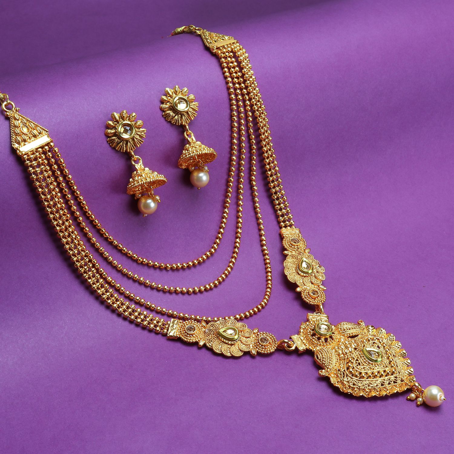 Sukkhi Alloy Golden Long Haram Traditional 18kt Gold Plated Necklaces ...