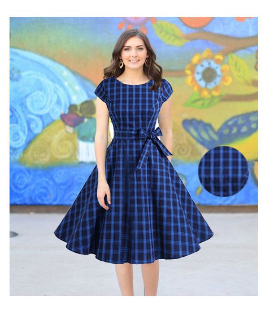 Women Western Dress Cotton Blue Fit And Flare Dress - Buy Women Western ...