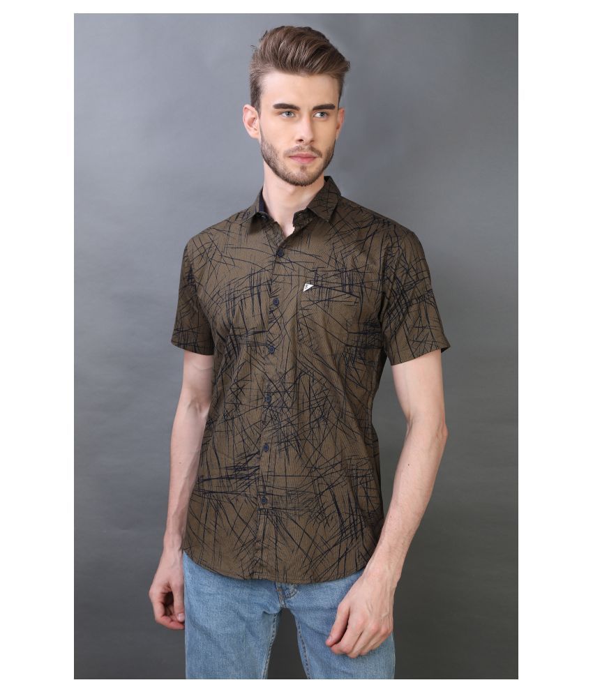     			Carbone 100 Percent Cotton Brown Prints Shirt