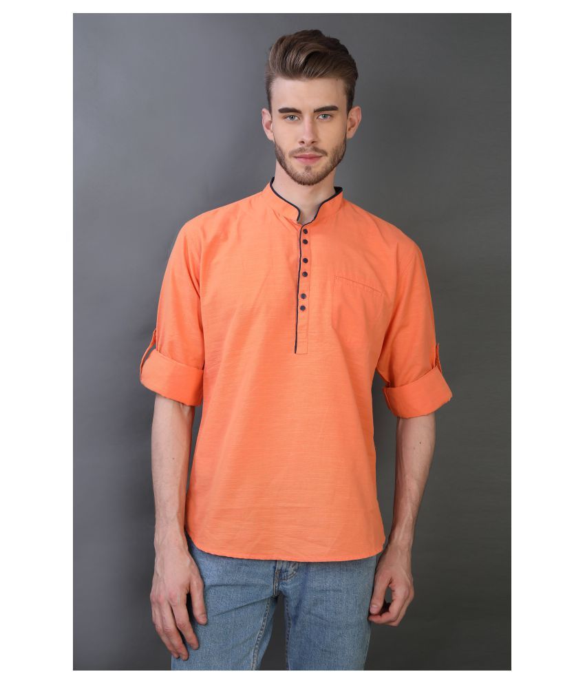     			Carbone 100 Percent Cotton Orange Solids Shirt