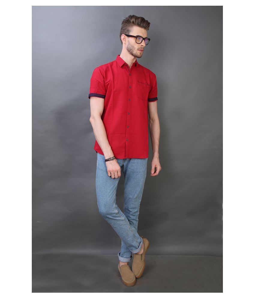     			Carbone 100 Percent Cotton Red Solids Shirt