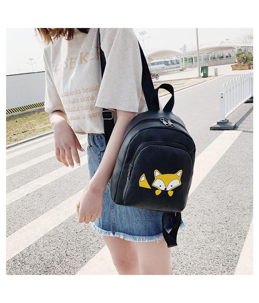 Womens Leather Backpack Art Fox Travel Shoulder Bag for Girls Ladies