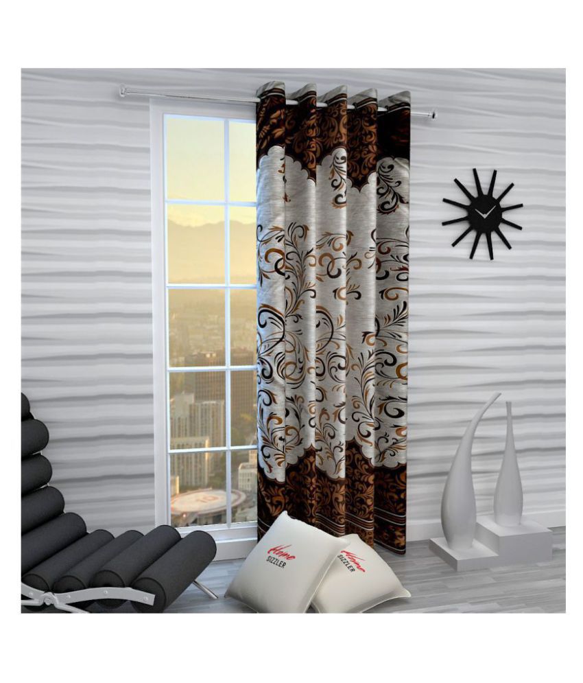 Home Sizzler Single Window Semi-Transparent Eyelet Polyester Curtains Brown