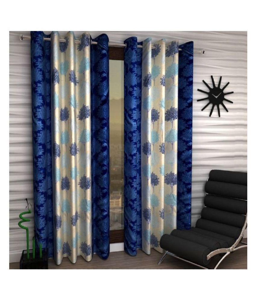     			Tanishka Fabs Semi-Transparent Curtain 5 ft ( Pack of 2 ) - Blue