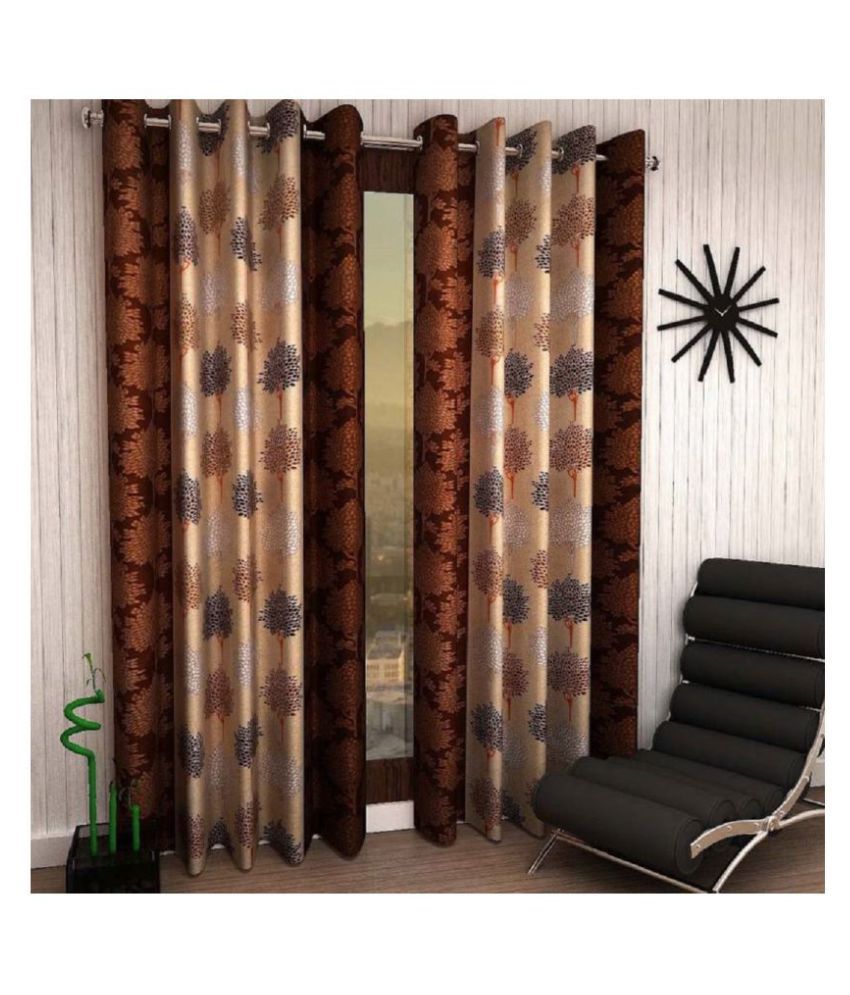     			Tanishka Fabs Semi-Transparent Curtain 5 ft ( Pack of 2 ) - Brown