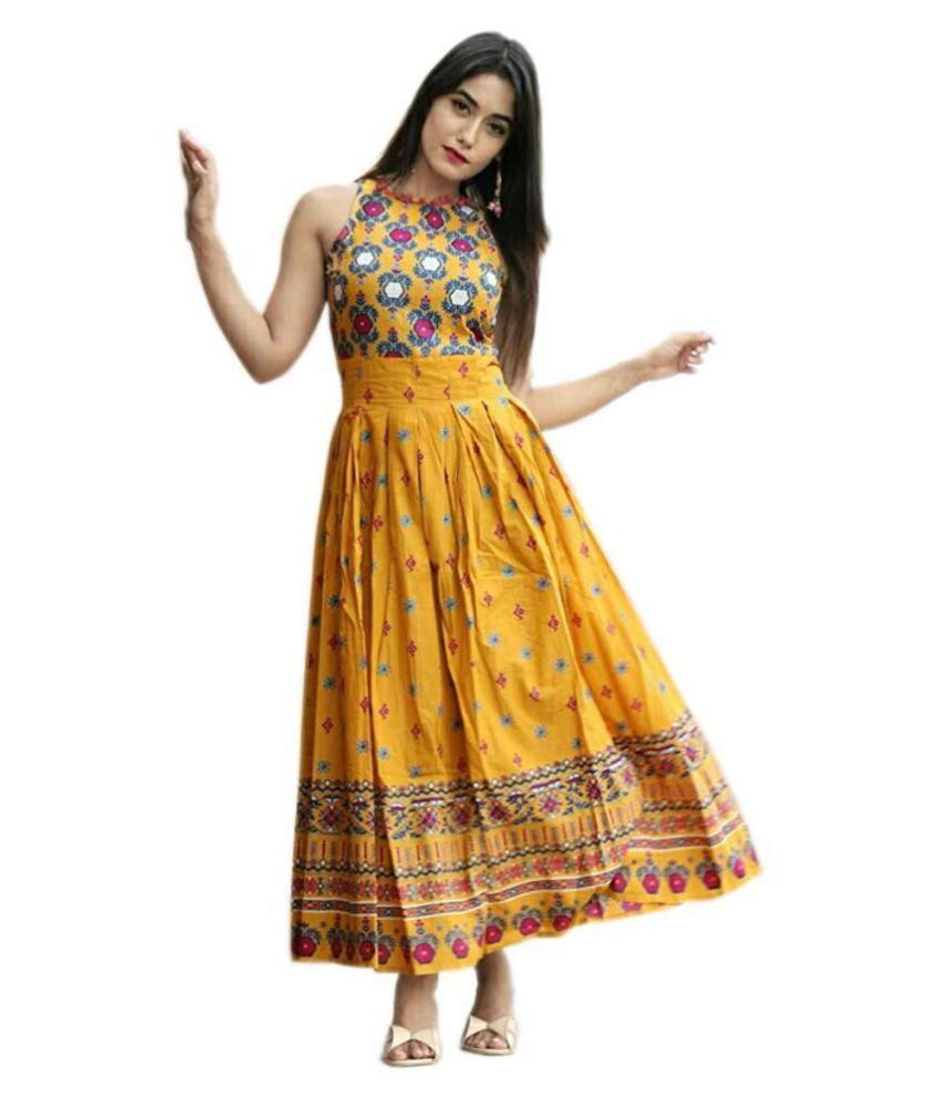 Hittu Yellow Cotton Anarkali Kurti - Buy Hittu Yellow Cotton Anarkali ...