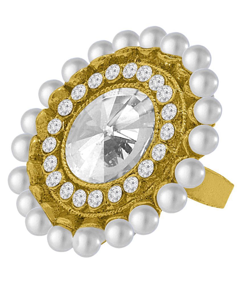     			Spargz Round Festive Wear Alloy Gold Plated AD Stone & Pearl Ring For Women