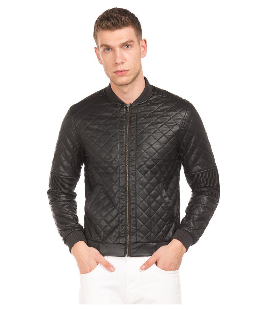 Flying Machine Black Quilted & Bomber Jacket - Buy Flying Machine Black ...