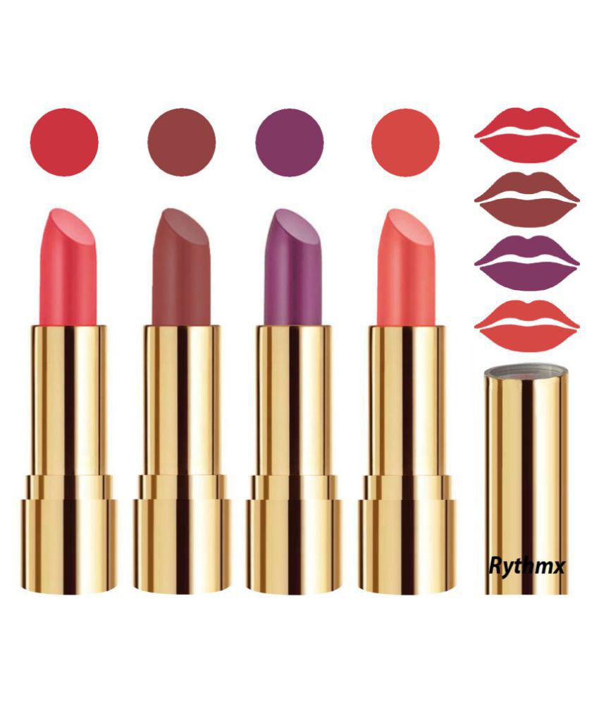     			Rythmx Professional Timeless 4 Colors Lipstick Red,Nude,Purple, Peach Pack of 4 16 g