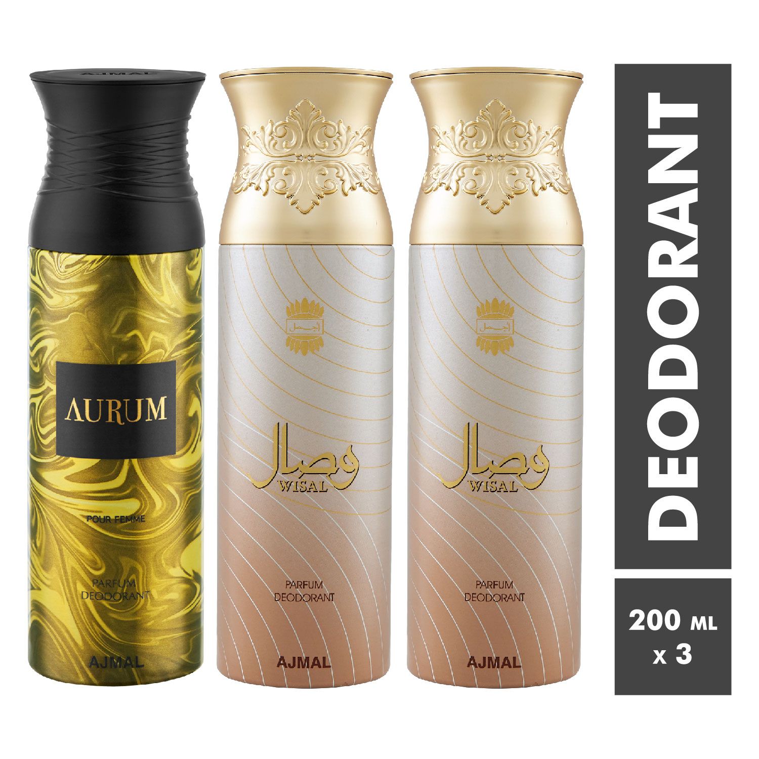     			Ajmal Aurum & Wisal Deo & Wisal Deodorant Spray - For Women (200 ml, Pack of 3)