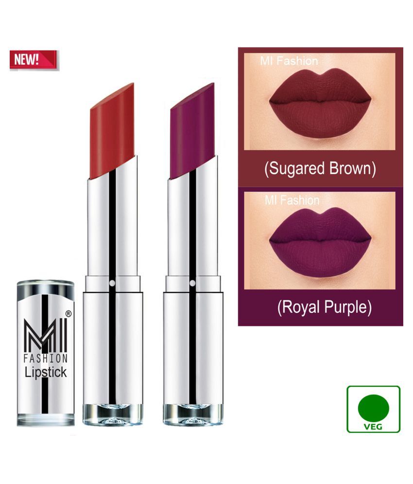     			MI FASHION 100% Veg Soft Matte Long Stay Lipstick Brown,Purple Multi Pack of 2 7 g