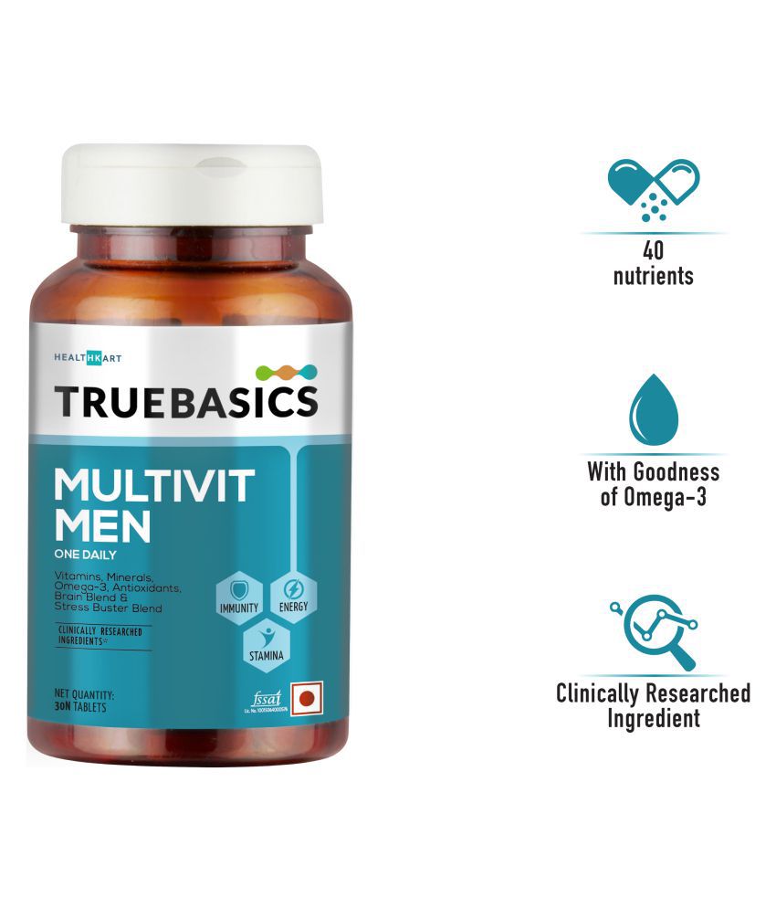 TrueBasics Multivit Men One Daily, Multivitamins, Multiminerals, Omega-3, 30 Tablets