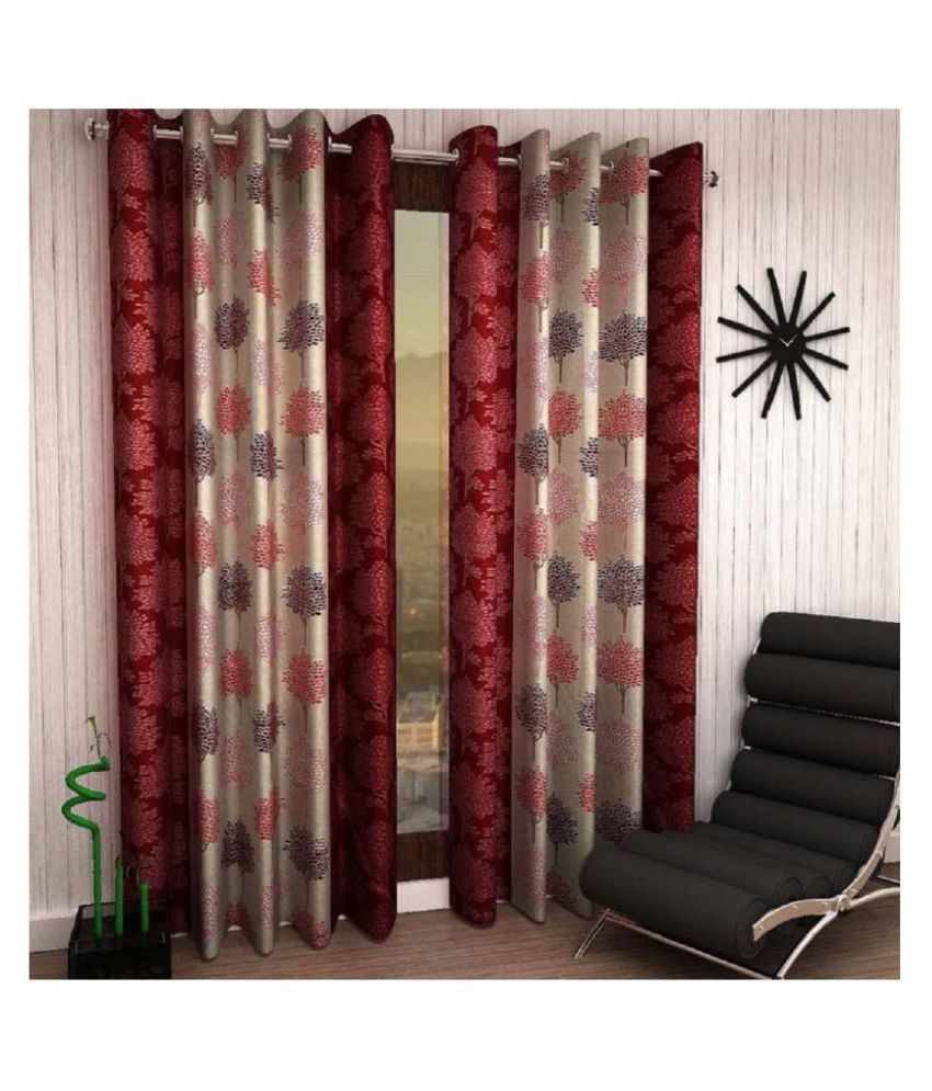     			Tanishka Fabs Semi-Transparent Curtain 7 ft ( Pack of 2 ) - Maroon