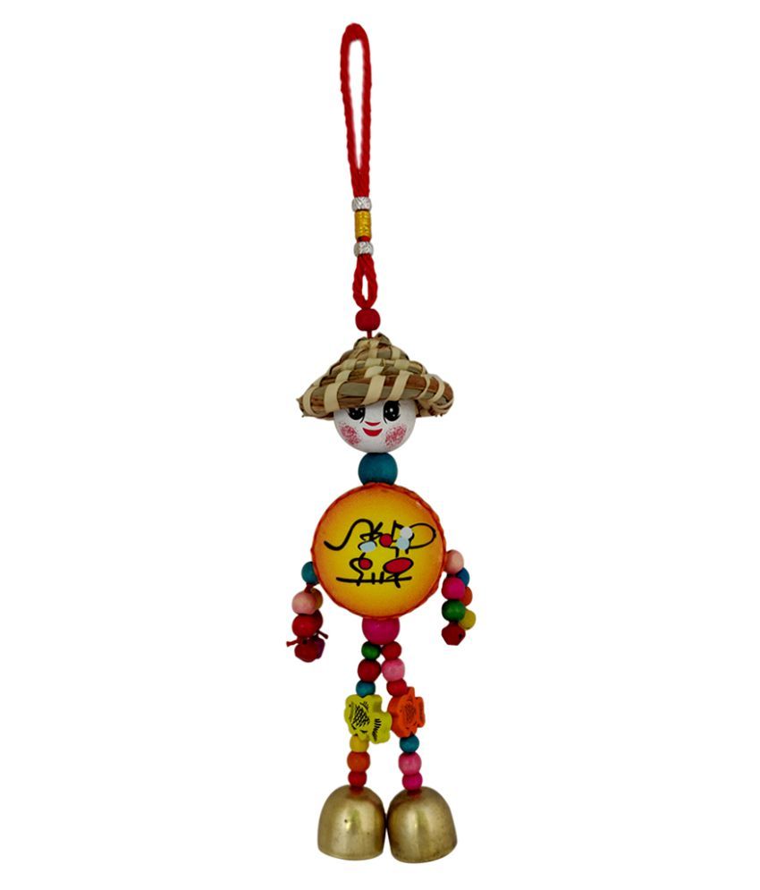 Divya Mantra Decorative Wooden Smiley Man With Metal Bells Car
