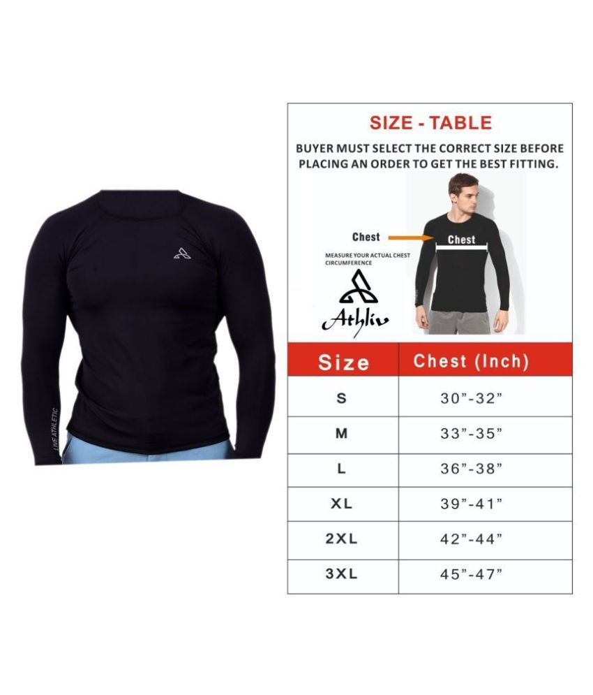 compression shirt size chart