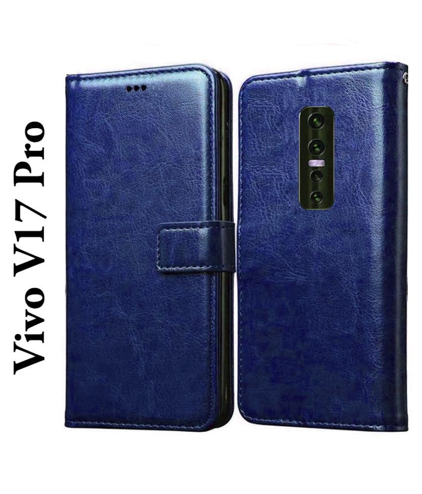     			Vivo V17 Pro Flip Cover by JMA - Blue Premium Leather Flip Folio Wallet Case