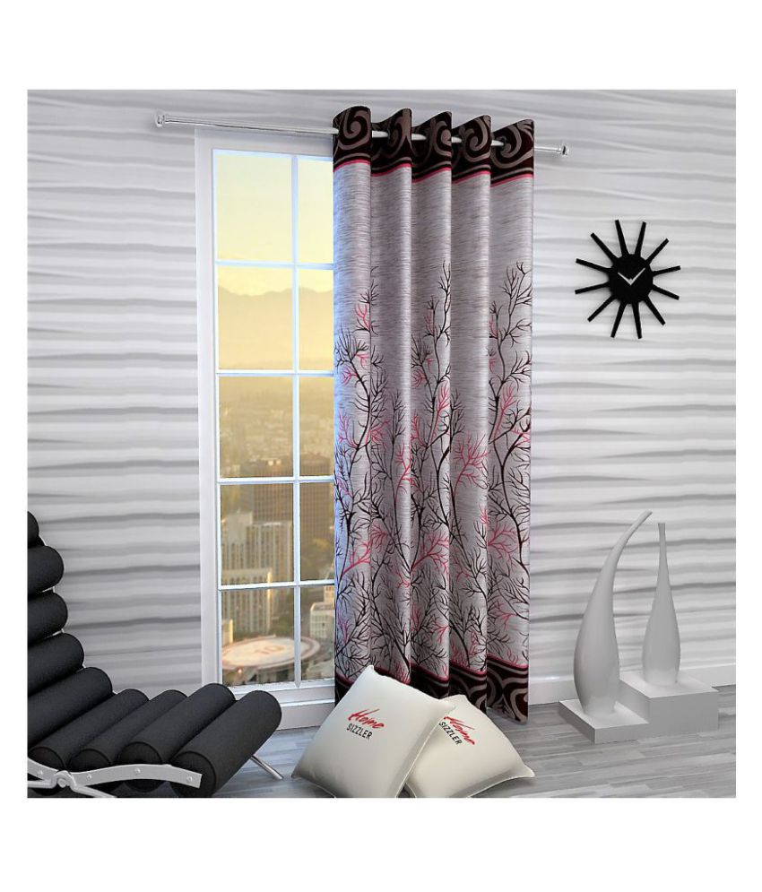 Home Sizzler Single Door Semi-Transparent Eyelet Polyester Curtains Maroon