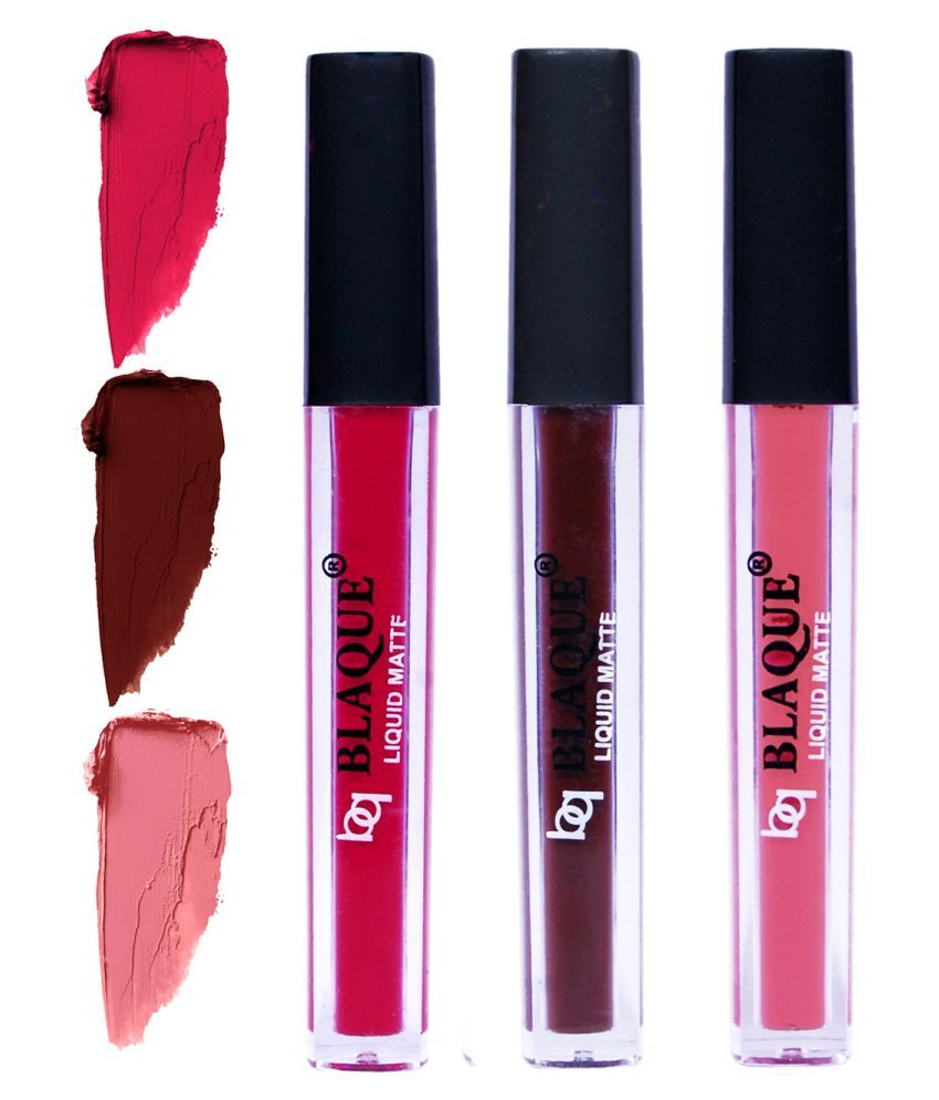     			bq BLAQUE Matte Liquid Lipstick Combo of 3 Lip Color 4ml each, Waterproof - Ruby Red, Chocolate Mood, Coral Peach