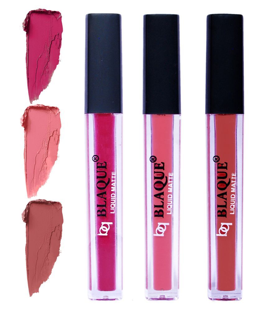     			bq BLAQUE Matte Liquid Lipstick Combo of 3 Lip Color 4ml each, Waterproof - Dark & Bold Pink, Coral Peach, Brown