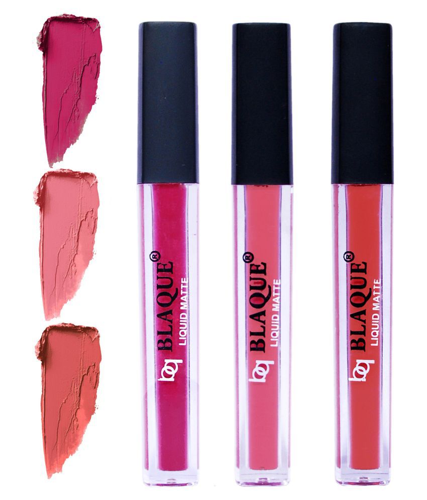     			bq BLAQUE Matte Liquid Lipstick Combo of 3 Lip Color 4ml each, Waterproof - Dark & Bold Pink, Coral Peach, Dark Coral