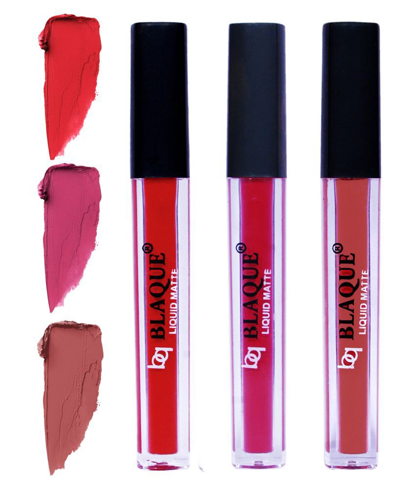     			bq BLAQUE Matte Liquid Lipstick Combo of 3 Lip Color 4ml each, Waterproof - Orangish Red, Fuschia Pink, Brown