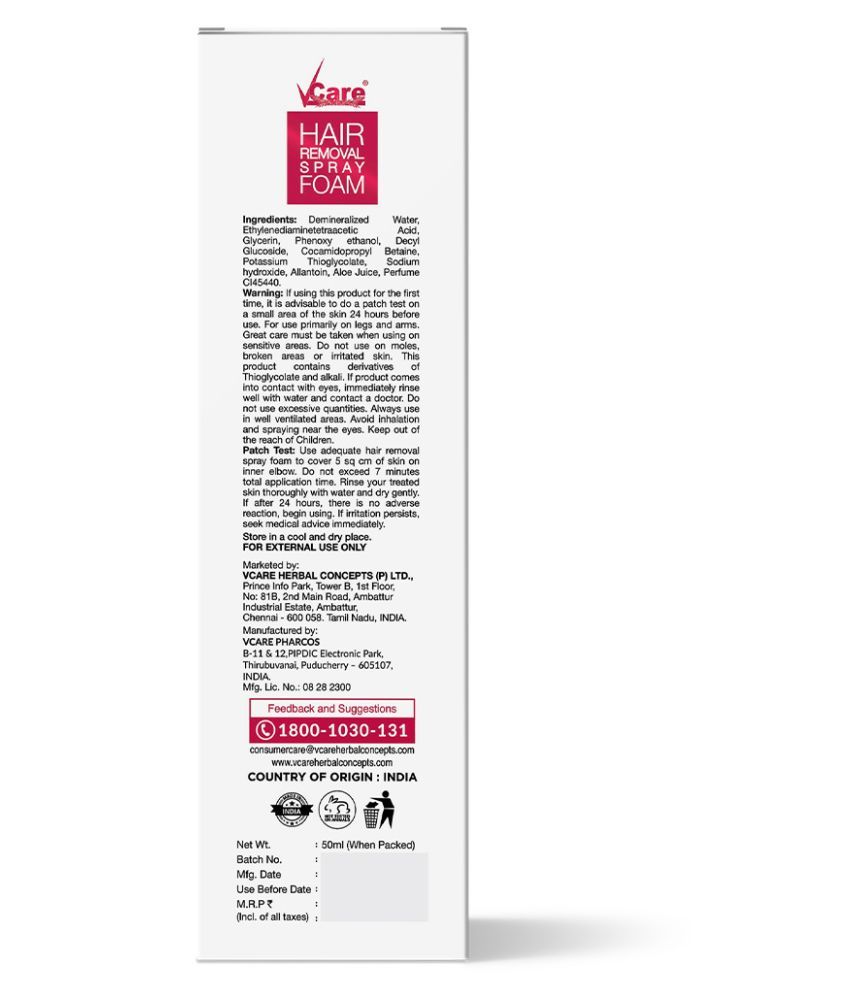 Vcare Hair Removal Spray Foam 50 Ml Buy Vcare Hair Removal Spray