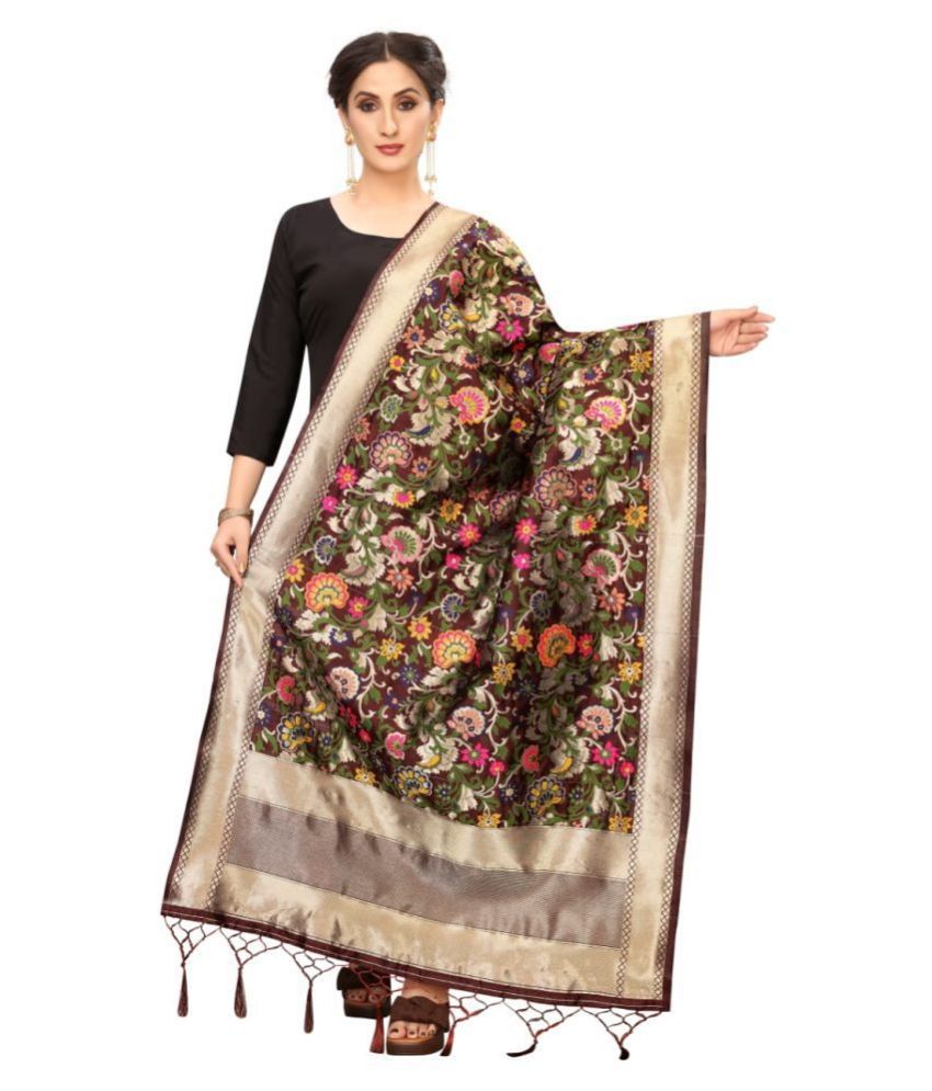     			jennydesigner Brown Jacquard Jacquard Dupatta