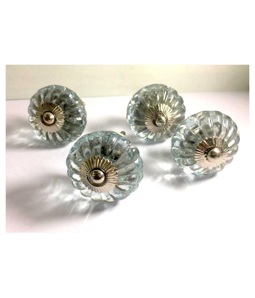 Set Of 4 Pcs Antique Vintage Old Glass Door Knob With Door Plate Architectural Salvage