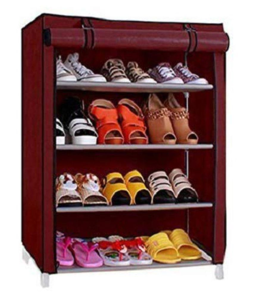 Trendy 4 Layer Maroon Shoe Rack with Cover Space Saver ...