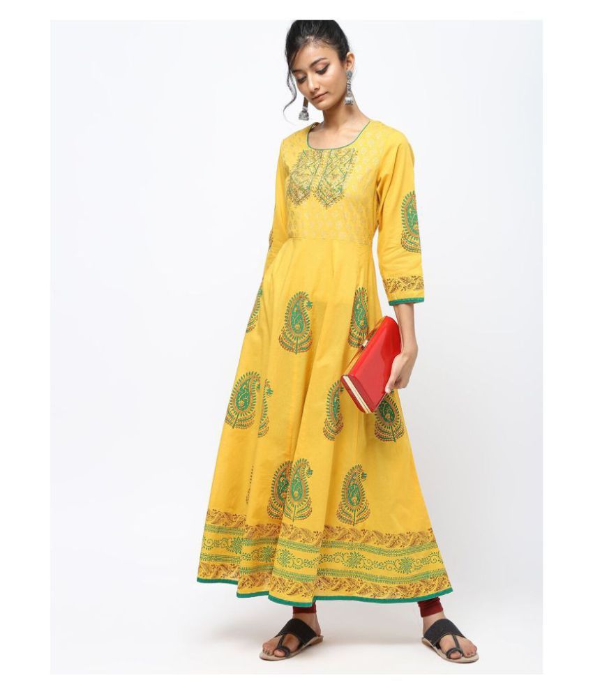 yellow colour anarkali kurti