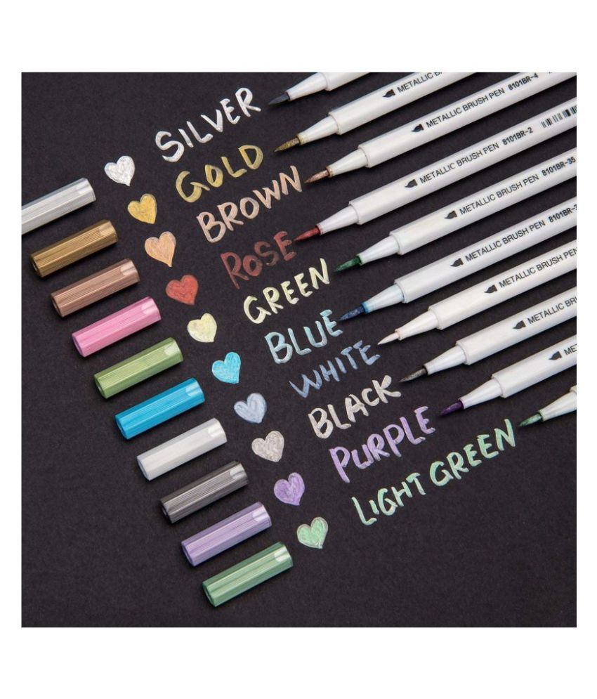 Bianyo Metallic Brush Marker Pens, 10 Colors Calligraphy Pens for