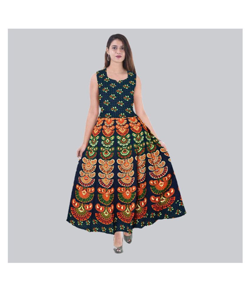     			Rangun Cotton Green A- line Dress