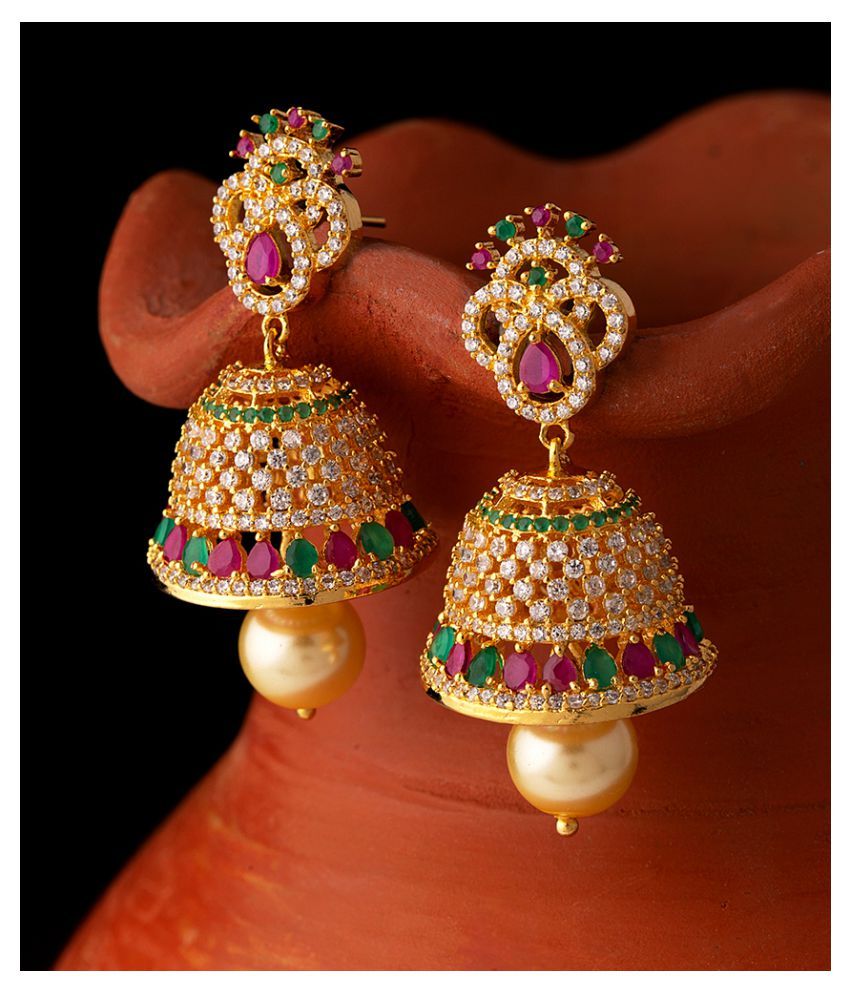 Voylla Yellow Gold Plated Jhumka Earrings - Buy Voylla Yellow Gold ...