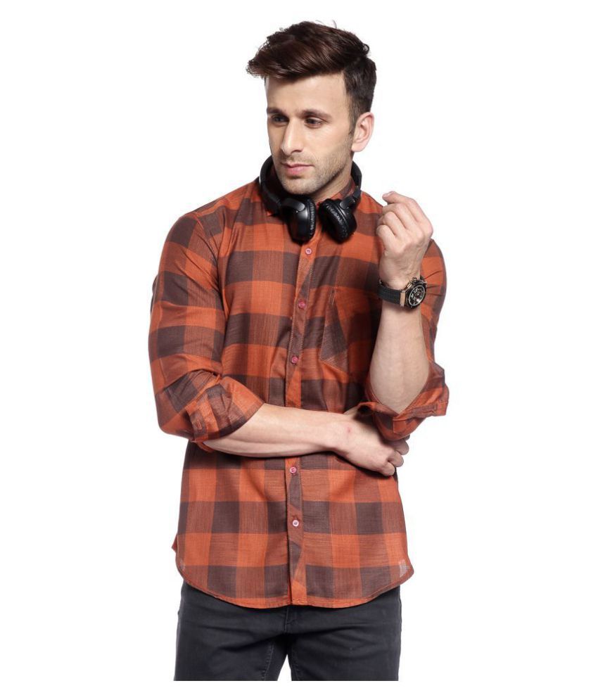     			Hangup Cotton Slim Fit Checks Men's Casual Shirt - Brown ( Pack of 1 )