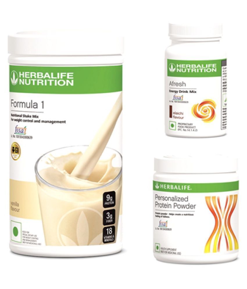     			Herbalife F1 Shake Vanilla + Protein Powder 200 gm + Afresh Drink Elaichi 50 gm Pack of 3