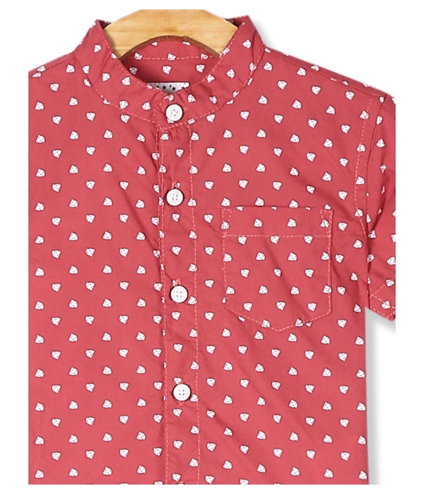 Red Boys Mandarin Collar Printed Shirt - Buy Red Boys ...