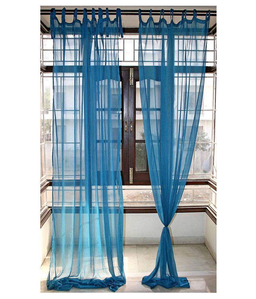 Sriam Set Of 2 Long Door Transparent Eyelet Net Curtains Blue