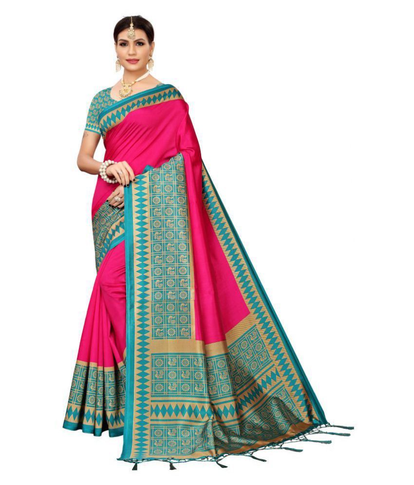 Suman Creation Pink Art Silk Saree - Buy Suman Creation Pink Art Silk ...