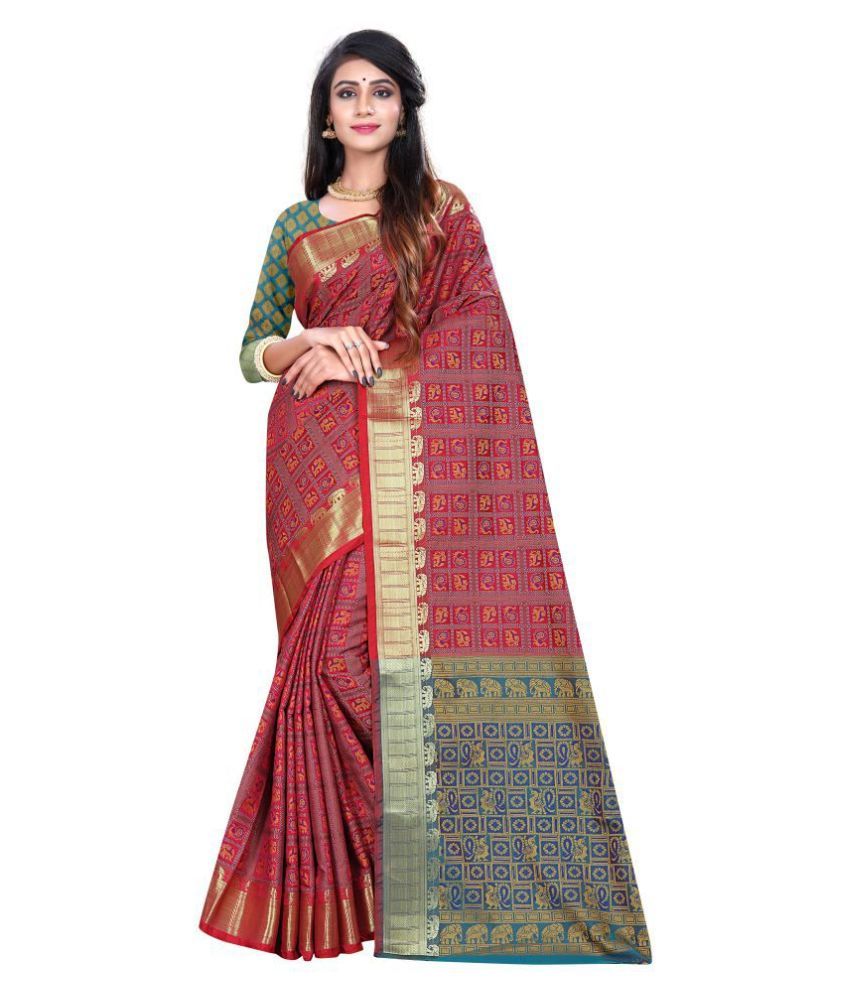 maroon cotton silk saree