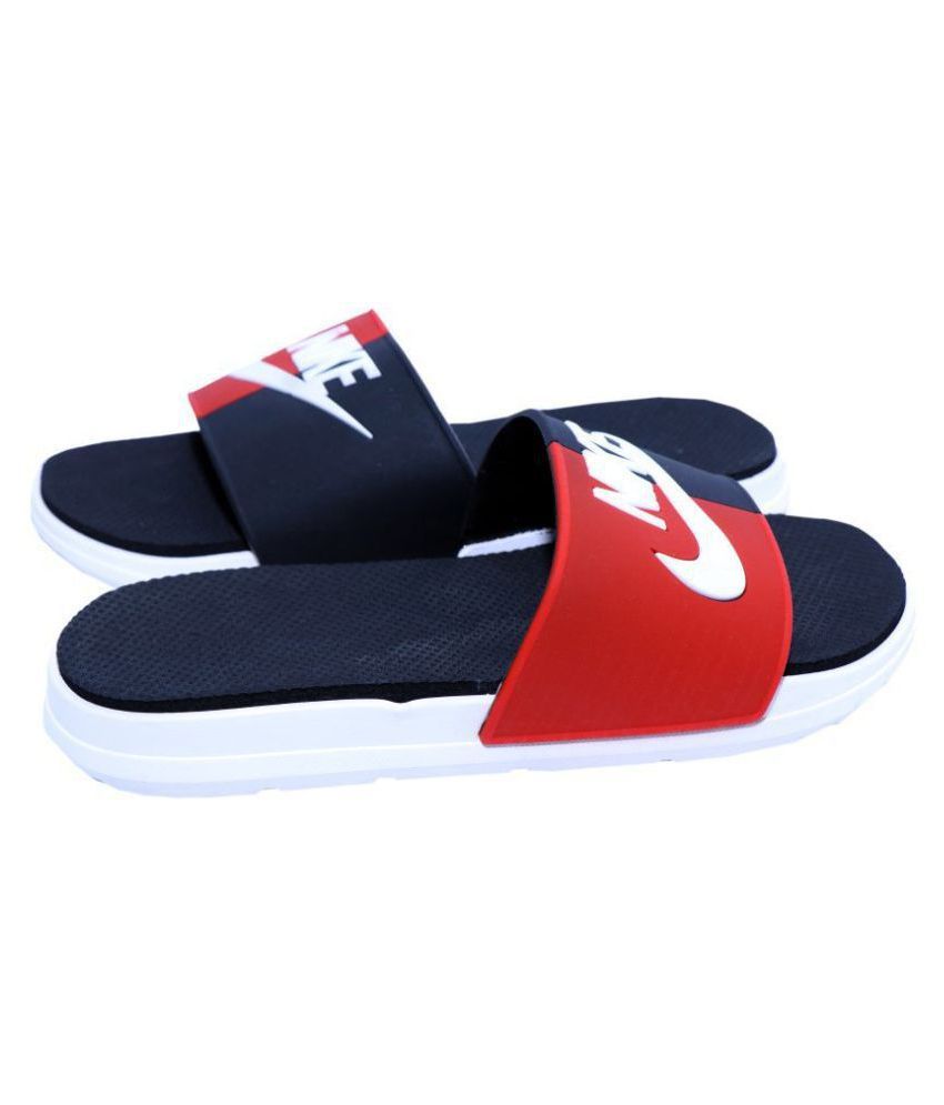 red and black nike flip flops