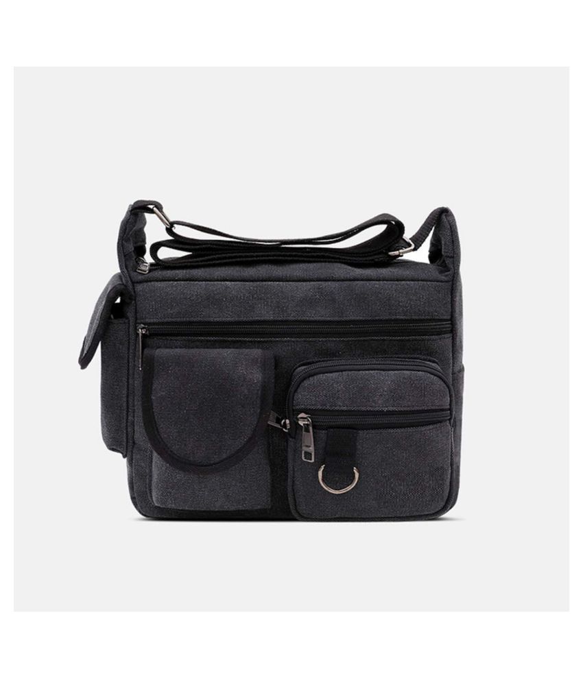 black canvas messenger bag with pockets