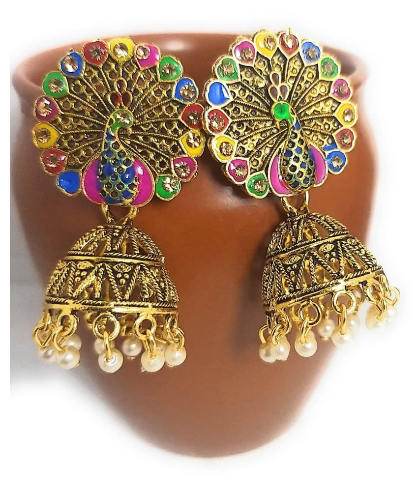 Diwali Special Peacock Multicolor Gold Plated Handcrafted Meenakari Jhumka Jhumki Festive Earrings Buy Diwali Special Peacock Multicolor Gold Plated Handcrafted Meenakari Jhumka Jhumki Festive Earrings Online At Best Prices In India