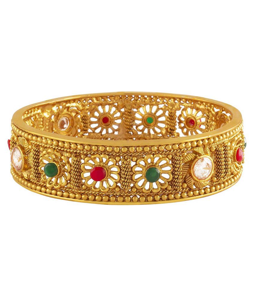     			Gold Plated Traditional Ethnic One Gram Gold Plated Floral Kada for Women & Girls