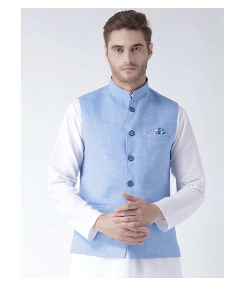    			Hangup Blue Linen Nehru Jacket