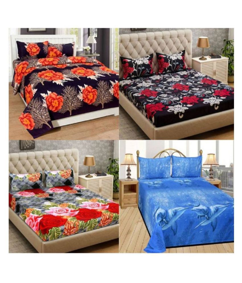 New panipat textile zone Poly Cotton 4 Double Bedsheets with 8 Pillow