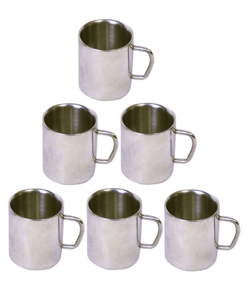     			Dynore Set of 6 Double Wall Big Sober Mugs Steel Coffee Mug 6 Pcs 300 mL