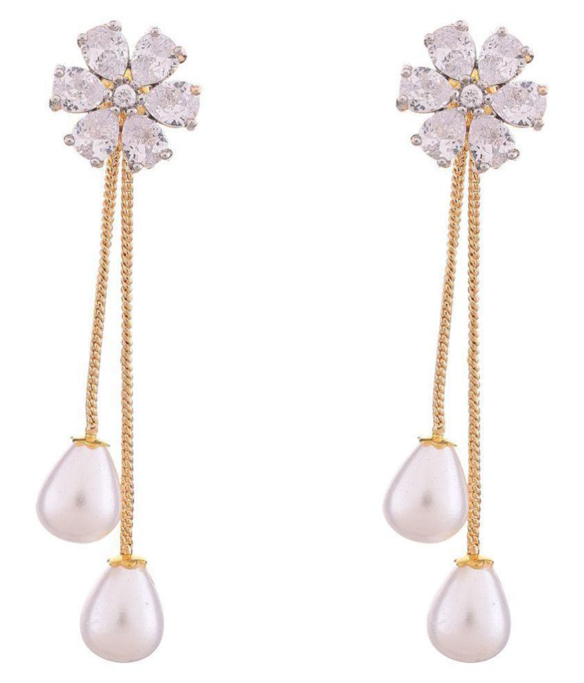 Ratnavali Jewels Fashion Jewellery Gold Plated Sparkling Colors Pearl Fancy Party Wear Dangle & Drop Earrings Tops Women/Girls